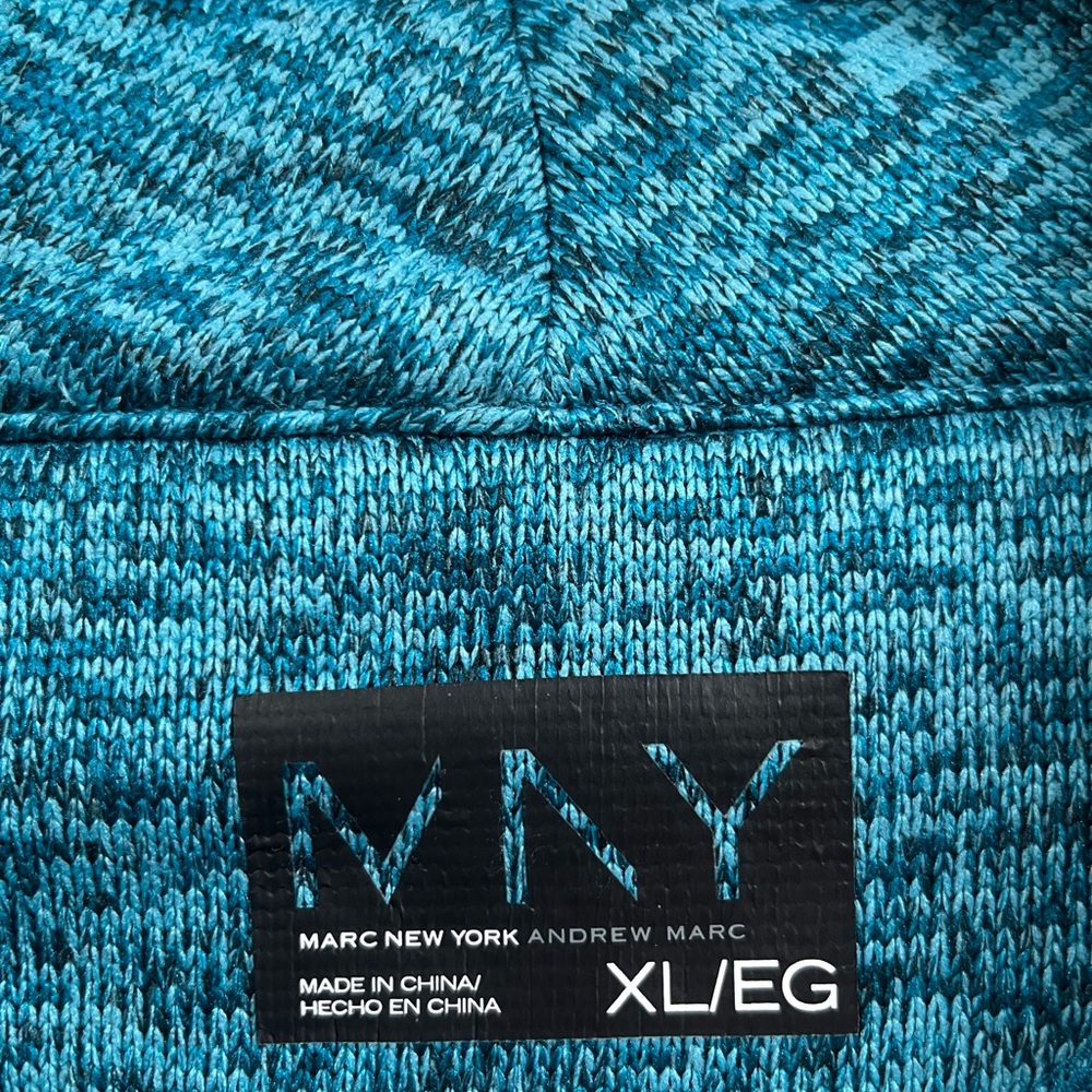 Marc New York Heathered Turquoise Black Fleece Knit Zip Classic Jacket size XL - Picture 2 of 9